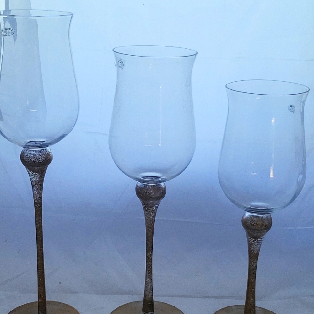 Florentine Collection Set of 3 Tulip Hurricane Candle Holders Frosted Brass